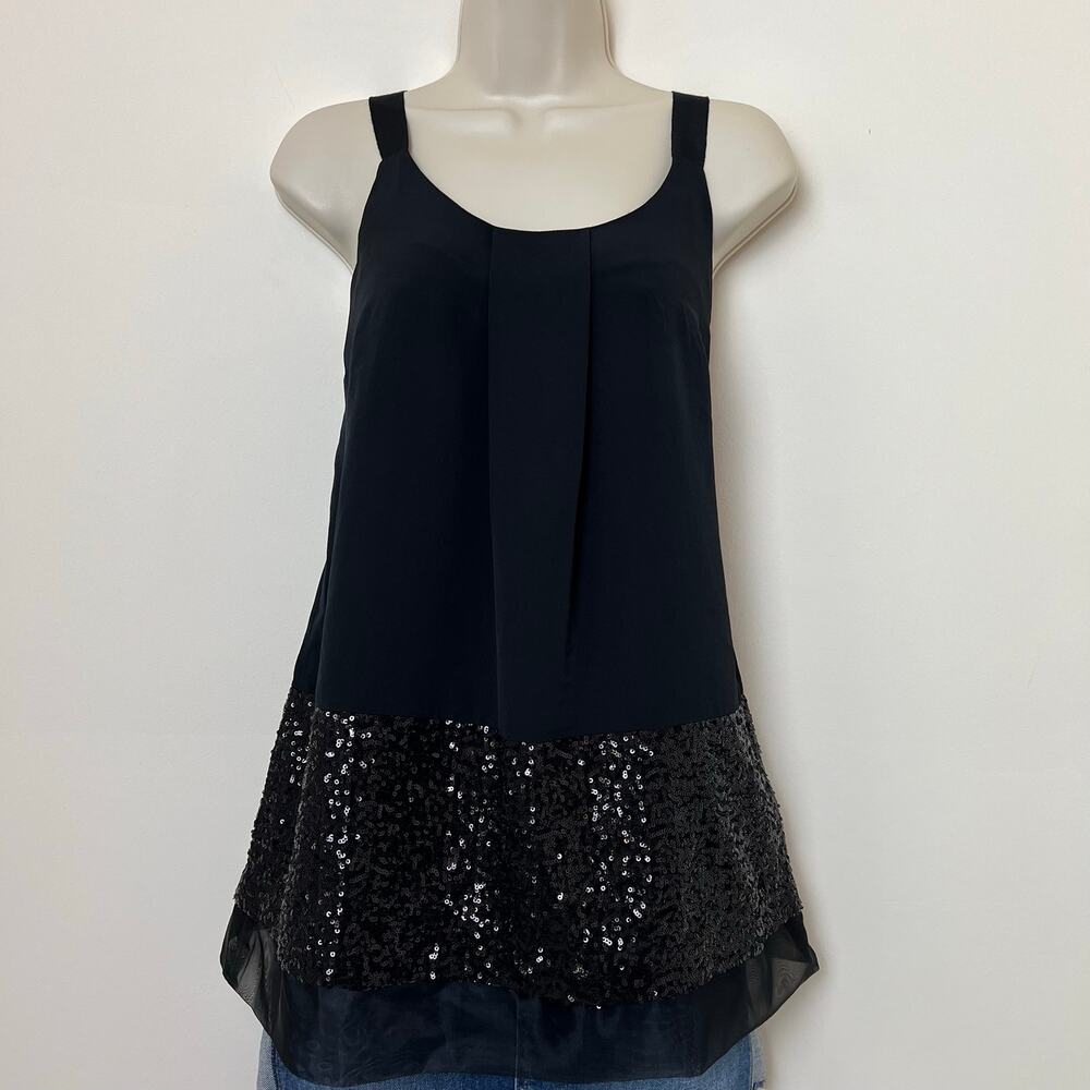 Simply Vera Vera Wang Y2K Black Sequin Organza Tunic Tank Top Medium